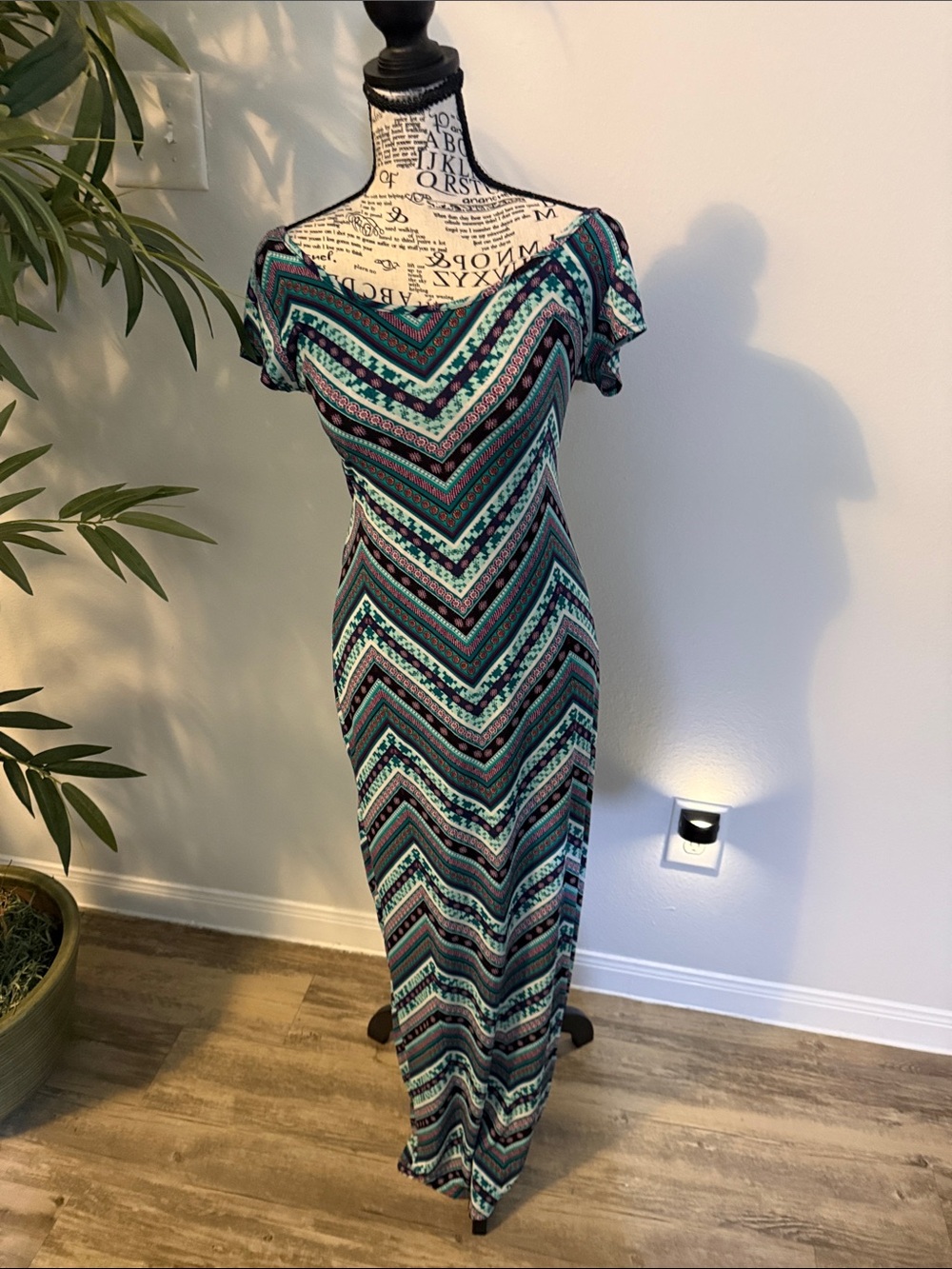Charlotte Russe Teal and Black Chevron Maxi Dress